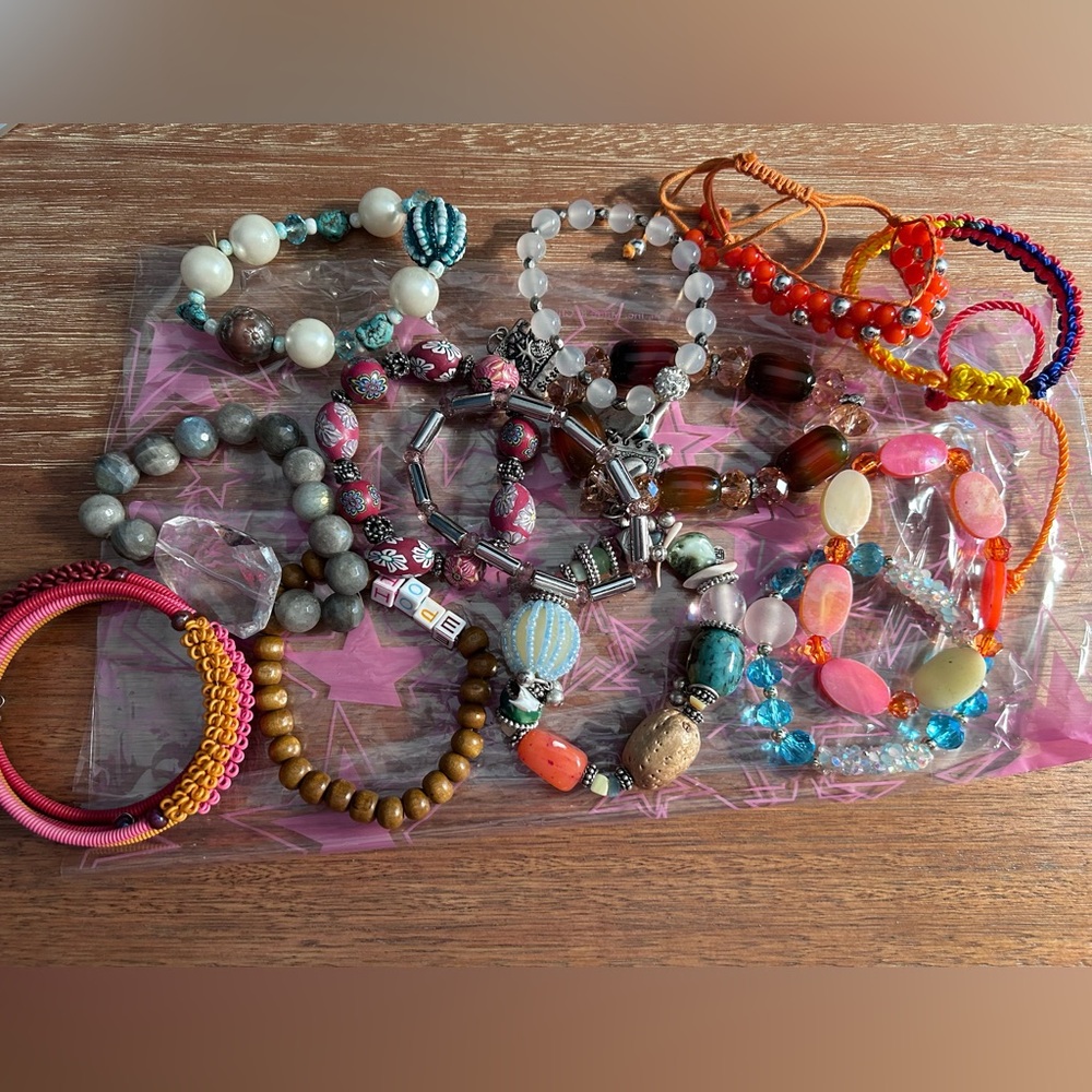 Set of 13 stretch bracelets beads crafts various mediums